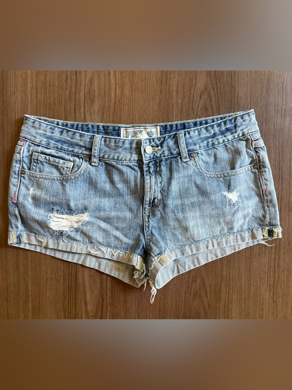 PINK Victoria's Secret Faded Blue Distressed Denim Cutoff Shorts size 12